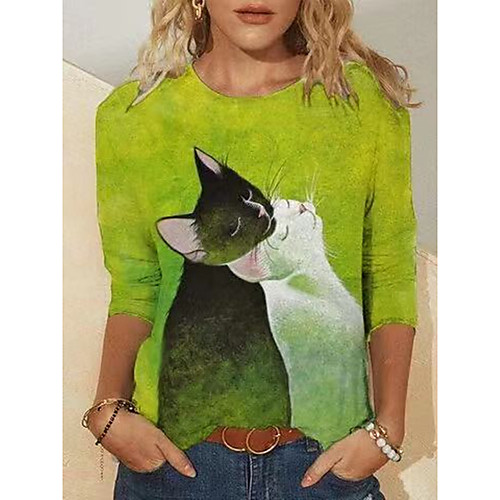 Women's T shirt Cat Animal Long Sleeve Print Round Neck Tops Basic Basic Top Green
Women's T shirt Cat Animal Long Sleeve Print Round Neck Tops Basic Basic Top Green