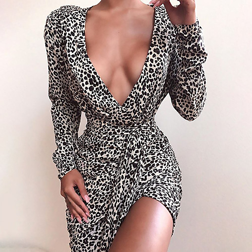 Women's Sheath Dress Short Mini Dress Black Long Sleeve Leopard Lace up Print Summer V Neck Sexy Club Slim 2021 S M L XL XXL 3XL
Women's Sheath Dress Short Mini Dress Black Long Sleeve Leopard Lace up Print Summer V Neck Sexy Club Slim 2021 S M L XL XXL 3XL