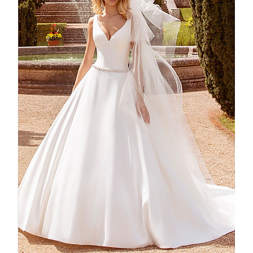 A-Line Wedding Dresses V Neck Sweep / Brush Train Satin Short Sleeve Simple Luxurious with Sashes / Ribbons 2021
A-Line Wedding Dresses V Neck Sweep / Brush Train Satin Short Sleeve Simple Luxurious with Sashes / Ribbons 2021