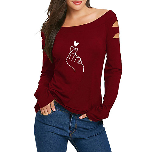 Women's T shirt Heart Graphic Prints Long Sleeve Print Off Shoulder Tops Basic Basic Top Black Wine
Women's T shirt Heart Graphic Prints Long Sleeve Print Off Shoulder Tops Basic Basic Top Black Wine