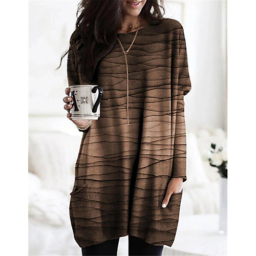 Women's T Shirt Dress Tee Dress Short Mini Dress Blue Gray Brown Long Sleeve Striped Color Gradient Pocket Patchwork Print Fall Spring Round Neck Casual Loose 2021 S M L XL XXL 3XL / Plus Size
Women's T Shirt Dress Tee Dress Short Mini Dress Blue Gray Brown Long Sleeve Striped Color Gradient Pocket Patchwork Print Fall Spring Round Neck Casual Loose 2021 S M L XL XXL 3XL / Plus Size
