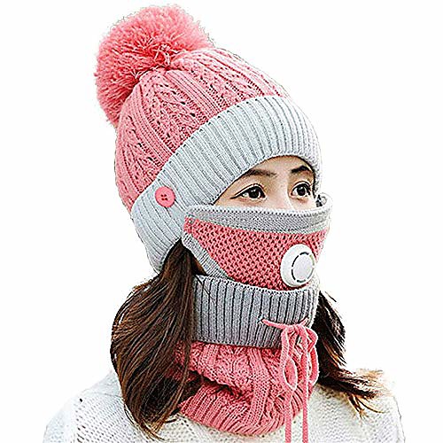 winter fleece lining beanie hat scarf and mask set for women knit warm pompom ski cap neck warmer(pink-style a,one size)
winter fleece lining beanie hat scarf and mask set for women knit warm pompom ski cap neck warmer(pink-style a,one size)