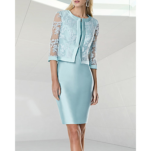 Two Piece Sheath / Column Mother of the Bride Dress Elegant Jewel Neck Knee Length Lace Satin Half Sleeve with Appliques 2021
Two Piece Sheath / Column Mother of the Bride Dress Elegant Jewel Neck Knee Length Lace Satin Half Sleeve with Appliques 2021