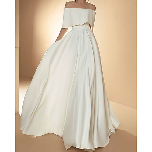 A-Line Wedding Dresses Off Shoulder Floor Length Satin Short Sleeve Simple with 2021
A-Line Wedding Dresses Off Shoulder Floor Length Satin Short Sleeve Simple with 2021