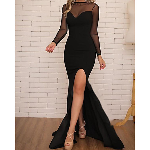 Mermaid / Trumpet Minimalist Sexy Wedding Guest Formal Evening Dress Illusion Neck Long Sleeve Floor Length Stretch Fabric with Split 2021
Mermaid / Trumpet Minimalist Sexy Wedding Guest Formal Evening Dress Illusion Neck Long Sleeve Floor Length Stretch Fabric with Split 2021