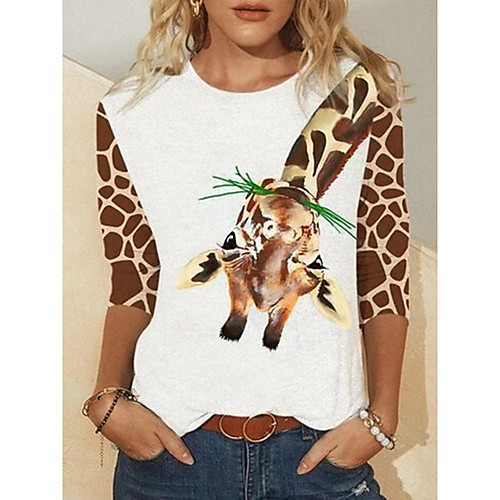 Women's T shirt Animal Long Sleeve Print Round Neck Tops Basic Basic Top White
Women's T shirt Animal Long Sleeve Print Round Neck Tops Basic Basic Top White