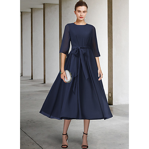 A-Line Mother of the Bride Dress Elegant Jewel Neck Tea Length Chiffon Half Sleeve with Sash / Ribbon Bow(s) Pleats 2021
A-Line Mother of the Bride Dress Elegant Jewel Neck Tea Length Chiffon Half Sleeve with Sash / Ribbon Bow(s) Pleats 2021
