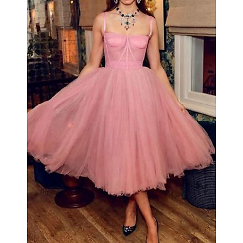 A-Line Celebrity Style Vintage Engagement Prom Dress Spaghetti Strap Sleeveless Tea Length Tulle with Pleats 2021
A-Line Celebrity Style Vintage Engagement Prom Dress Spaghetti Strap Sleeveless Tea Length Tulle with Pleats 2021