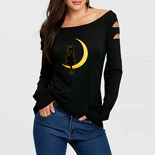 Women's T shirt Cat Graphic 3D Long Sleeve Print Off Shoulder Tops Basic Basic Top Black
Women's T shirt Cat Graphic 3D Long Sleeve Print Off Shoulder Tops Basic Basic Top Black