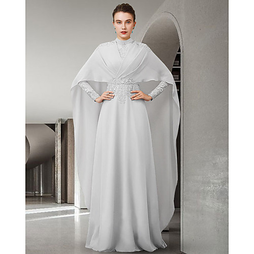 A-Line Mother of the Bride Dress Elegant High Neck Sweep / Brush Train Chiffon Lace Long Sleeve with Pleats Appliques 2021
A-Line Mother of the Bride Dress Elegant High Neck Sweep / Brush Train Chiffon Lace Long Sleeve with Pleats Appliques 2021
