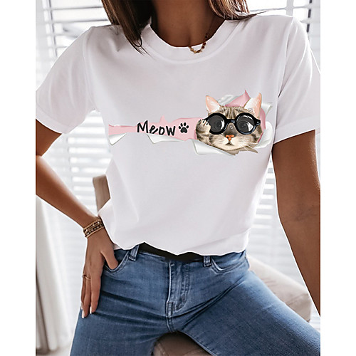 Women's T shirt Cat Graphic 3D Print Round Neck Tops 100% Cotton Basic Basic Top White Black
Women's T shirt Cat Graphic 3D Print Round Neck Tops 100% Cotton Basic Basic Top White Black