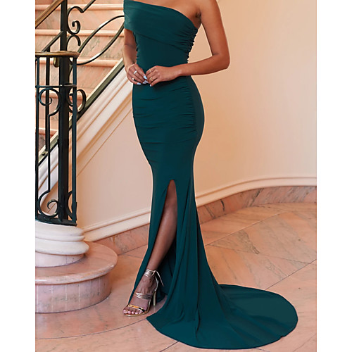Mermaid / Trumpet Minimalist Sexy Wedding Guest Formal Evening Dress One Shoulder Sleeveless Sweep / Brush Train Spandex with Sleek Split 2021
Mermaid / Trumpet Minimalist Sexy Wedding Guest Formal Evening Dress One Shoulder Sleeveless Sweep / Brush Train Spandex with Sleek Split 2021