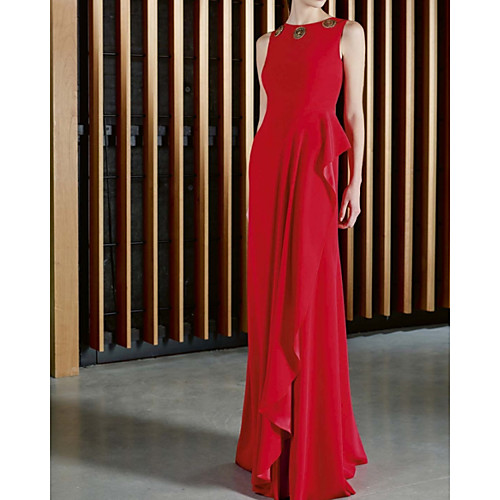 Sheath / Column Minimalist Sexy Wedding Guest Formal Evening Dress Jewel Neck Sleeveless Floor Length Stretch Satin with Ruffles 2021
Sheath / Column Minimalist Sexy Wedding Guest Formal Evening Dress Jewel Neck Sleeveless Floor Length Stretch Satin with Ruffles 2021