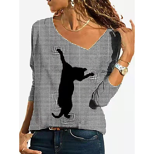 Women's 3D Printed T shirt Striped Cat Graphic Long Sleeve Print V Neck Diagonal Neck Tops Basic Basic Top Black Light gray Beige
Women's 3D Printed T shirt Striped Cat Graphic Long Sleeve Print V Neck Diagonal Neck Tops Basic Basic Top Black Light gray Beige