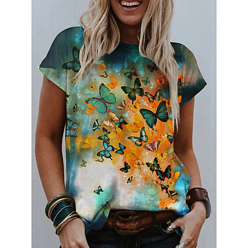 Women's T shirt Graphic Butterfly 3D Print Round Neck Tops Basic Basic Top Green
Women's T shirt Graphic Butterfly 3D Print Round Neck Tops Basic Basic Top Green