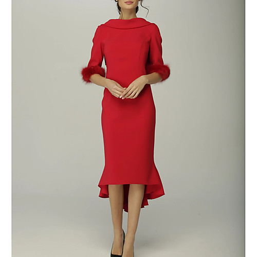 Sheath / Column Mother of the Bride Dress Elegant High Neck Asymmetrical Stretch Fabric Half Sleeve with Ruffles 2021
Sheath / Column Mother of the Bride Dress Elegant High Neck Asymmetrical Stretch Fabric Half Sleeve with Ruffles 2021