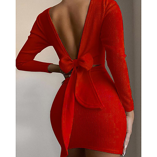 Women's Sheath Dress Short Mini Dress Khaki Black Red Beige Long Sleeve Solid Color Backless Patchwork Bow Fall Spring Round Neck Elegant Sexy Party Going out 2021 S M L XL XXL
Women's Sheath Dress Short Mini Dress Khaki Black Red Beige Long Sleeve Solid Color Backless Patchwork Bow Fall Spring Round Neck Elegant Sexy Party Going out 2021 S M L XL XXL