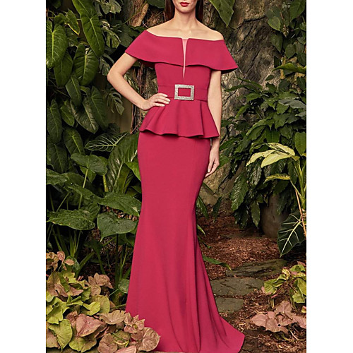 Mermaid / Trumpet Peplum Elegant Wedding Guest Formal Evening Dress Off Shoulder Short Sleeve Sweep / Brush Train Stretch Satin with Sash / Ribbon 2021
Mermaid / Trumpet Peplum Elegant Wedding Guest Formal Evening Dress Off Shoulder Short Sleeve Sweep / Brush Train Stretch Satin with Sash / Ribbon 2021