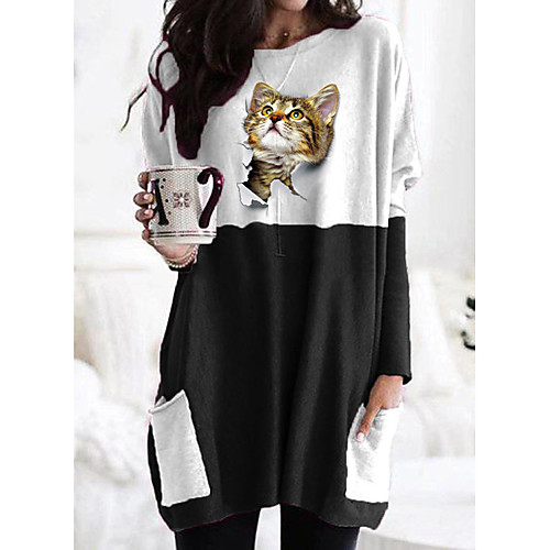 Women's 3D Cat T shirt Dress Cat Graphic Long Sleeve Patchwork Print Round Neck Basic Tops Black Gray
Women's 3D Cat T shirt Dress Cat Graphic Long Sleeve Patchwork Print Round Neck Basic Tops Black Gray