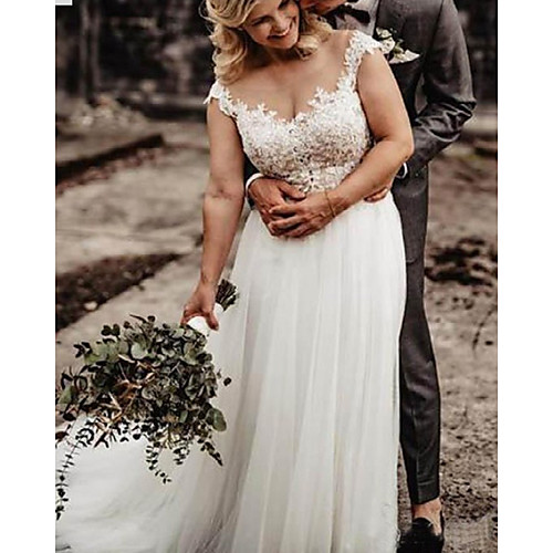 A-Line Wedding Dresses Jewel Neck Sweep / Brush Train Lace Tulle Sleeveless Country Romantic Beach with Appliques 2021
A-Line Wedding Dresses Jewel Neck Sweep / Brush Train Lace Tulle Sleeveless Country Romantic Beach with Appliques 2021