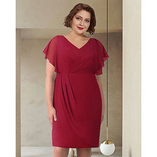 Sheath / Column Mother of the Bride Dress Elegant V Neck Knee Length Chiffon Short Sleeve with Ruching 2021
Sheath / Column Mother of the Bride Dress Elegant V Neck Knee Length Chiffon Short Sleeve with Ruching 2021