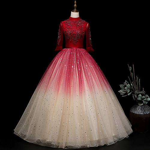 A-Line Luxurious Sparkle Quinceanera Prom Dress Stand Collar 3/4 Length Sleeve Floor Length Tulle with Sequin Embroidery 2021
A-Line Luxurious Sparkle Quinceanera Prom Dress Stand Collar 3/4 Length Sleeve Floor Length Tulle with Sequin Embroidery 2021