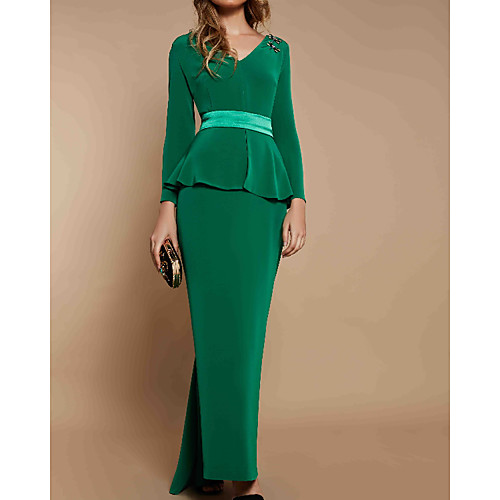 Sheath / Column Mother of the Bride Dress Elegant V Neck Floor Length Charmeuse Long Sleeve with Sash / Ribbon Ruffles 2021
Sheath / Column Mother of the Bride Dress Elegant V Neck Floor Length Charmeuse Long Sleeve with Sash / Ribbon Ruffles 2021