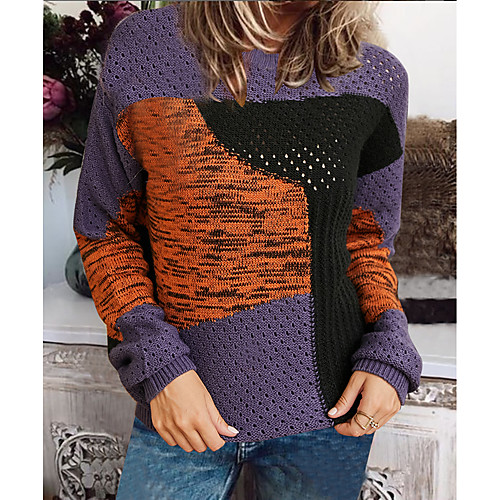 Women's Basic Knitted Color Block Pullover Acrylic Fibers Long Sleeve Sweater Cardigans Crew Neck Fall Winter Navy Blue
Women's Basic Knitted Color Block Pullover Acrylic Fibers Long Sleeve Sweater Cardigans Crew Neck Fall Winter Navy Blue