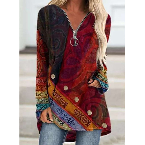Women's T shirt Dress Tunic Bohemian Style Long Sleeve Zipper Print Round Neck Basic Tops Blue Yellow Red
Women's T shirt Dress Tunic Bohemian Style Long Sleeve Zipper Print Round Neck Basic Tops Blue Yellow Red