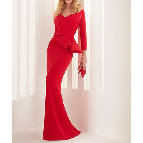 Mermaid / Trumpet Peplum Elegant Wedding Guest Formal Evening Dress V Neck 3/4 Length Sleeve Sweep / Brush Train Stretch Satin with Ruched 2021
Mermaid / Trumpet Peplum Elegant Wedding Guest Formal Evening Dress V Neck 3/4 Length Sleeve Sweep / Brush Train Stretch Satin with Ruched 2021