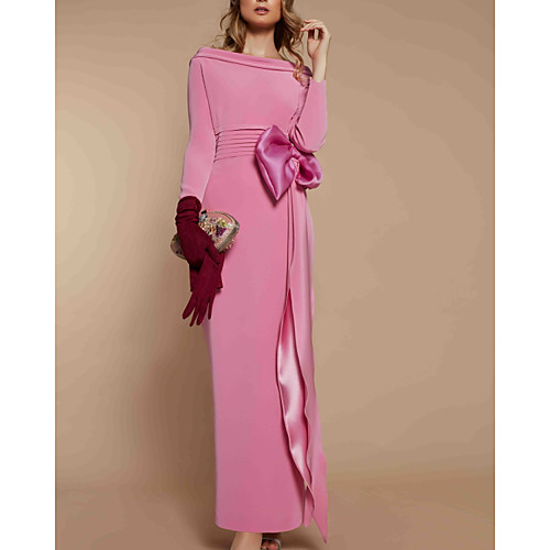 Sheath / Column Minimalist Elegant Wedding Guest Formal Evening Dress Boat Neck Long Sleeve Floor Length Stretch Fabric with Bow(s) 2021
Sheath / Column Minimalist Elegant Wedding Guest Formal Evening Dress Boat Neck Long Sleeve Floor Length Stretch Fabric with Bow(s) 2021