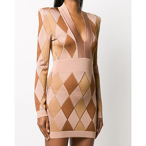 Sheath / Column Color Block Sexy Wedding Guest Cocktail Party Dress V Neck Long Sleeve Short / Mini Spandex with Pattern / Print 2021
Sheath / Column Color Block Sexy Wedding Guest Cocktail Party Dress V Neck Long Sleeve Short / Mini Spandex with Pattern / Print 2021