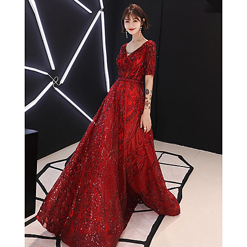A-Line Sparkle Engagement Formal Evening Dress V Neck Half Sleeve Floor Length Satin Sequined with Beading Sequin 2021
A-Line Sparkle Engagement Formal Evening Dress V Neck Half Sleeve Floor Length Satin Sequined with Beading Sequin 2021