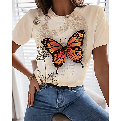 Women's T shirt Graphic Butterfly 3D Print Round Neck Tops Basic Basic Top White
Women's T shirt Graphic Butterfly 3D Print Round Neck Tops Basic Basic Top White