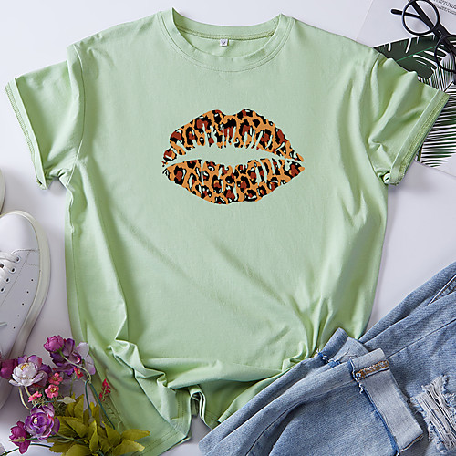 Women's T shirt Graphic Leopard Lips Print Round Neck Tops 100% Cotton Basic Basic Top White Black Blue
Women's T shirt Graphic Leopard Lips Print Round Neck Tops 100% Cotton Basic Basic Top White Black Blue