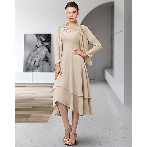 Two Piece A-Line Mother of the Bride Dress Elegant Jewel Neck Asymmetrical Chiffon Sleeveless with Ruffles Tier Appliques 2021
Two Piece A-Line Mother of the Bride Dress Elegant Jewel Neck Asymmetrical Chiffon Sleeveless with Ruffles Tier Appliques 2021