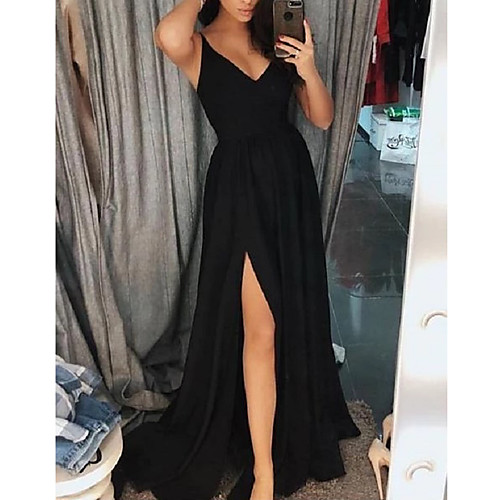 A-Line Minimalist Sexy Prom Formal Evening Dress V Neck Sleeveless Sweep / Brush Train Satin with Sleek Split 2021
A-Line Minimalist Sexy Prom Formal Evening Dress V Neck Sleeveless Sweep / Brush Train Satin with Sleek Split 2021