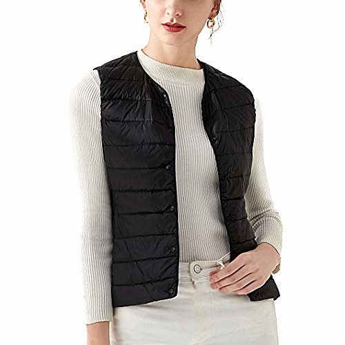 Women's Casual Lightweight Round Neck Down Vest Quilted Button Donw Puffer Vest (Black, M)
Women's Casual Lightweight Round Neck Down Vest Quilted Button Donw Puffer Vest (Black, M)