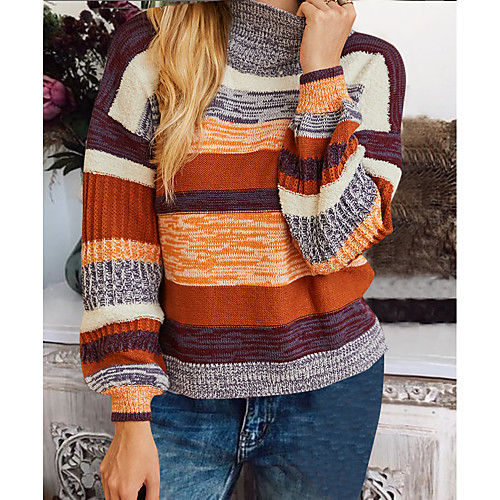 Women's Basic Knitted Striped Pullover Acrylic Fibers Long Sleeve Sweater Cardigans Turtleneck Fall Winter Rainbow
Women's Basic Knitted Striped Pullover Acrylic Fibers Long Sleeve Sweater Cardigans Turtleneck Fall Winter Rainbow