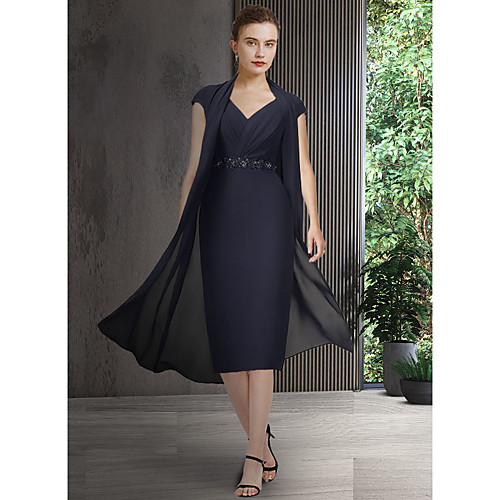 Two Piece Sheath / Column Mother of the Bride Dress Elegant V Neck Knee Length Chiffon Short Sleeve with Sash / Ribbon 2021
Two Piece Sheath / Column Mother of the Bride Dress Elegant V Neck Knee Length Chiffon Short Sleeve with Sash / Ribbon 2021