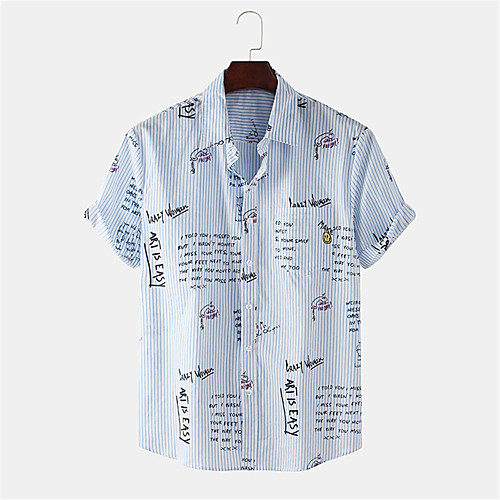 Men's Shirt Other Prints Striped Letter Button-Down Print Short Sleeve Daily Tops Casual Blue / Summer
Men's Shirt Other Prints Striped Letter Button-Down Print Short Sleeve Daily Tops Casual Blue / Summer