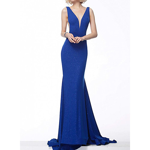 Mermaid / Trumpet Glittering Sexy Engagement Formal Evening Dress V Neck Sleeveless Sweep / Brush Train Sequined with Pleats 2021
Mermaid / Trumpet Glittering Sexy Engagement Formal Evening Dress V Neck Sleeveless Sweep / Brush Train Sequined with Pleats 2021