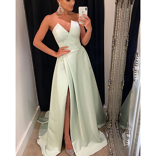 A-Line Minimalist Sexy Engagement Formal Evening Dress Strapless Sleeveless Sweep / Brush Train Satin with Split 2021
A-Line Minimalist Sexy Engagement Formal Evening Dress Strapless Sleeveless Sweep / Brush Train Satin with Split 2021
