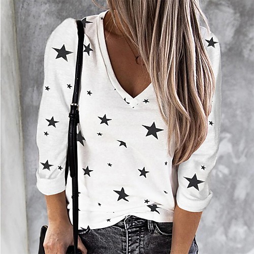 Women's T shirt Galaxy Long Sleeve Print V Neck Tops Cotton Basic Basic Top White Blue Blushing Pink
Women's T shirt Galaxy Long Sleeve Print V Neck Tops Cotton Basic Basic Top White Blue Blushing Pink