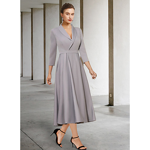 Sheath / Column Mother of the Bride Dress Elegant V Neck Tea Length Stretch Fabric 3/4 Length Sleeve with Sash / Ribbon Pleats 2021
Sheath / Column Mother of the Bride Dress Elegant V Neck Tea Length Stretch Fabric 3/4 Length Sleeve with Sash / Ribbon Pleats 2021