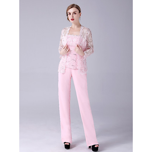Two Piece Pantsuit / Jumpsuit Mother of the Bride Dress Plus Size Elegant Square Neck Floor Length Chiffon Lace Sleeveless with Lace 2021
Two Piece Pantsuit / Jumpsuit Mother of the Bride Dress Plus Size Elegant Square Neck Floor Length Chiffon Lace Sleeveless with Lace 2021