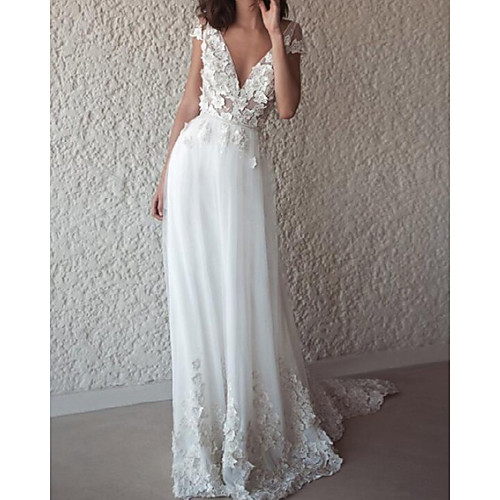 Sheath / Column Wedding Dresses V Neck Sweep / Brush Train Tulle Sleeveless Beach Vintage Backless with Appliques 2021
Sheath / Column Wedding Dresses V Neck Sweep / Brush Train Tulle Sleeveless Beach Vintage Backless with Appliques 2021