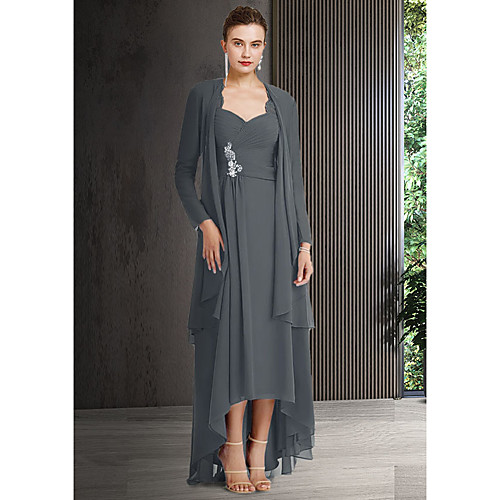 Two Piece Sheath / Column Mother of the Bride Dress Elegant Bateau Neck Asymmetrical Chiffon Lace 3/4 Length Sleeve with Draping Crystal Brooch 2021
Two Piece Sheath / Column Mother of the Bride Dress Elegant Bateau Neck Asymmetrical Chiffon Lace 3/4 Length Sleeve with Draping Crystal Brooch 2021