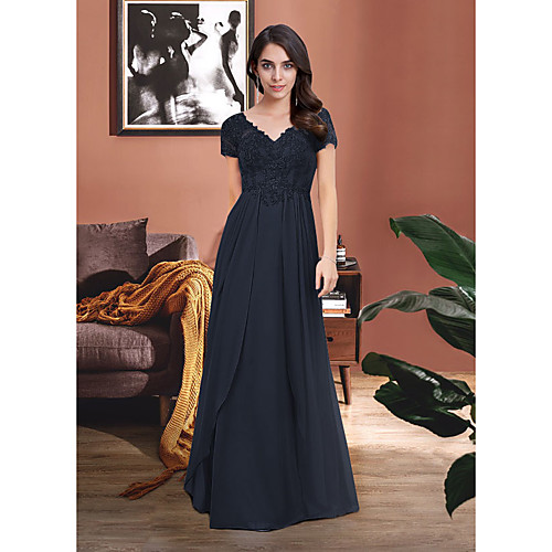 Sheath / Column Mother of the Bride Dress Elegant V Neck Sweep / Brush Train Chiffon Lace Short Sleeve with Sash / Ribbon Pleats Appliques 2021
Sheath / Column Mother of the Bride Dress Elegant V Neck Sweep / Brush Train Chiffon Lace Short Sleeve with Sash / Ribbon Pleats Appliques 2021