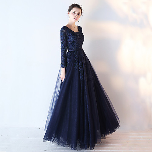 A-Line Sheath / Column Mother of the Bride Dress Elegant Scoop Neck Floor Length Lace Tulle Long Sleeve with Pleats Appliques 2021
A-Line Sheath / Column Mother of the Bride Dress Elegant Scoop Neck Floor Length Lace Tulle Long Sleeve with Pleats Appliques 2021